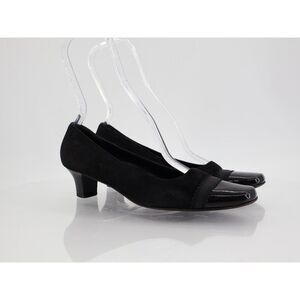 Salvatore Ferragamo Pump Women Size 7.5 B Black Suede Patent Cap Toe Square Toe